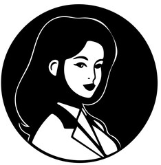 Businesswoman vector illustration in black suit, female entrepreneur logo design 