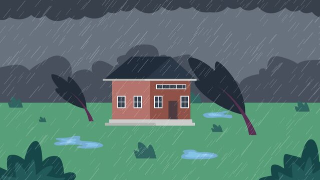 House in heavy rain