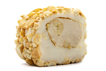 Turkish Delight with Hazelnut. Turkish delight with cream filling isolated on white background.