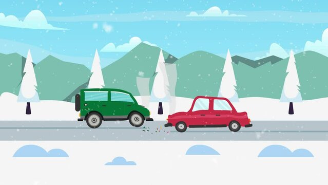 Winter driving car drift accident