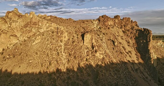 Terrebonne Oregon Aerial v57 remarkable sunset landscape with striking rock formation, flyover Smith Rock State Park capturing rocky canyon with Crooked River - Shot with Mavic 3 Cine - August 2022