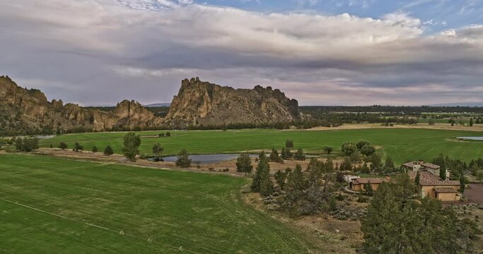 Terrebonne Oregon Aerial v50 panoramic view, drone flyover luxurious mansion on ranch at the canyons surrounded by beautiful scenery of Smith Rock State Park - Shot with Mavic 3 Cine - August 2022
