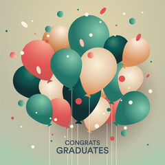 Congrats graduates. Colored balloons, graduation party vector template design