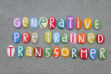 GPT, Generative pre trained transformer, artificial intelligence model composed with multi colored...