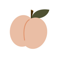 Peach cartoon vector. Doodle peach with leaves icon. Peach fruit in shape of heart isolated on white background. Farm, natural food, fresh fruits.