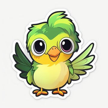 A cute chibi Birds sticker with a white background, exuding adorable and playful vibes. The chibi Birds are depicted in a small and super deformed style, cute bird sticker, Generative AI