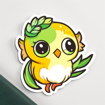 A cute chibi Birds sticker with a white background, exuding adorable and playful vibes. The chibi Birds are depicted in a small and super deformed style, cute bird sticker, Generative AI