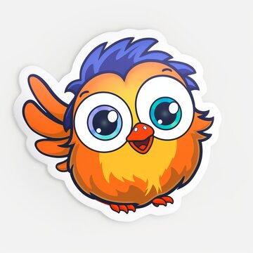 A playful and mischievous chibi Bird sticker with a white background, exuding a sense of fun and cuteness. The chibi Bird is depicted with a bright eyes, and an animated expression, Generative AI