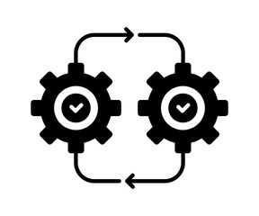 black effective production icon with check mark and cog
