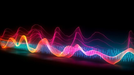 Sound wave in neon light. Modern technologies and objects created with the help of AI