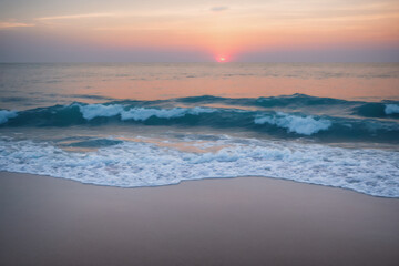 Fototapeta premium Sunset on the beach and sea waves, Generative AI