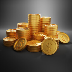 3d render gold coins 