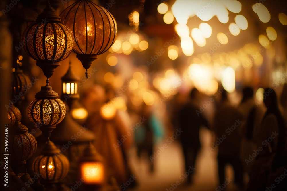 Poster crafts and artwork candles in a turkish or middle east bazaar. created with generative ai technology