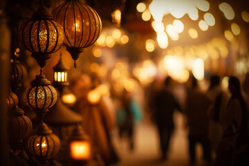 Crafts and artwork candles in a Turkish or Middle East bazaar. Created with Generative AI technology.