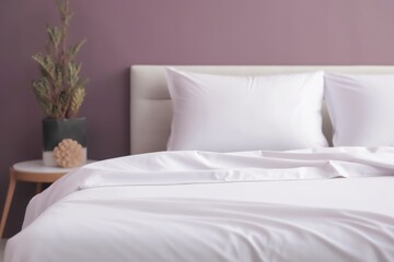 bed with white pillows in hotel, ai generative