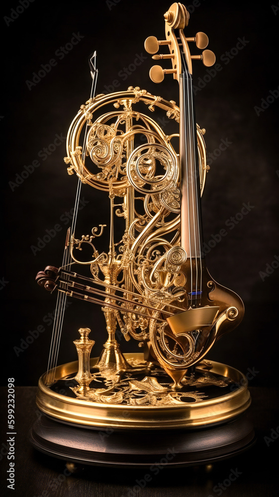Poster artistic abstract concept of music with stylized violin, brass element and musical notes. created wi