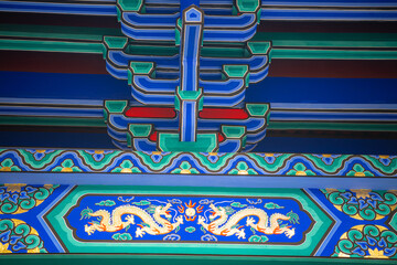 Close up on the roof details of the Shaolin Monastery (Shaolin Temple), a Zen Buddhist temple....