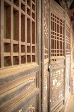 The wooden walls of the Shaolin temple, Hunan, China. Copy space for text, wallpaper, background