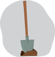 Shovel with wooden handle. Tool for gardening. High quality vector illustration.