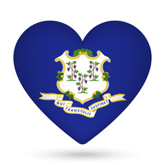 Connecticut flag in heart shape. Vector illustration.