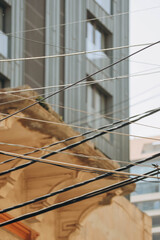 Electrical wires, poles and power lines in Beirut, Lebanon.