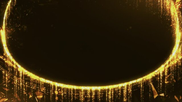 Beautiful luxury golden particles trail and glowing glitter. flying across with curtain magical stardust flowing. elegant diamond fragment background for Oscar award ceremony event. Loopable. LED.4K