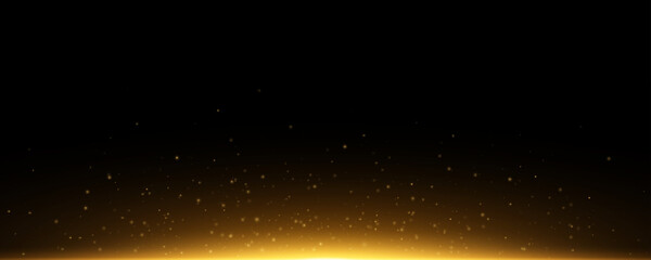 Obraz na płótnie Canvas Orange sparkling backlight isolated on black background. Flash with golden flying magical dust. Vector illustration