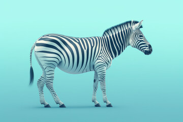 Fototapeta na wymiar African Safari Encounter. Captivating full body zebra with a striking pattern, isolated on blue pastel background. Copy space. Nature concept AI Generative