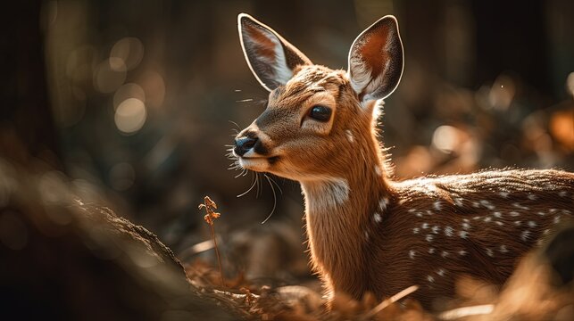Fawn lying in the woods, generative AI