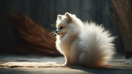Naklejka na ściany i meble Cute dog with fluffy white fur, generative AI