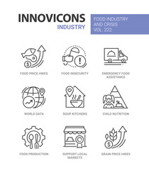 Nutrition and food prices - line design style icons set