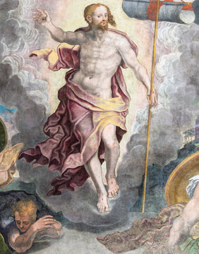 NAPLES, ITALY - APRIL 23, 2023: The detail of fresco of  Resurrection in the church Chiesa di San Giovanni a Carbonara by unknown mannerist painter from years (1570 - 1575).