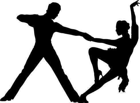 "Silhouette Vector Illustration of Couple Dancing: A Classic Image of Romance"