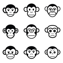 Monkeys 2 Flat Icon Set Isolated On White Background