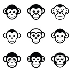 Monkeys 2 Flat Icon Set Isolated On White Background