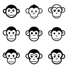 Monkeys 2 Flat Icon Set Isolated On White Background
