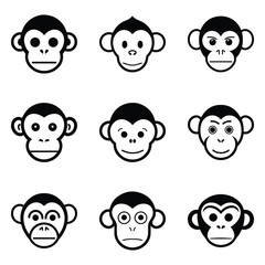 Monkeys 2 Flat Icon Set Isolated On White Background