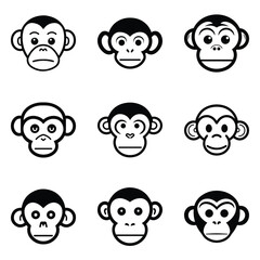 Monkeys 2 Flat Icon Set Isolated On White Background