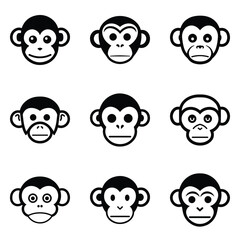 Monkeys 2 Flat Icon Set Isolated On White Background