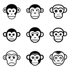 Monkeys 2 Flat Icon Set Isolated On White Background