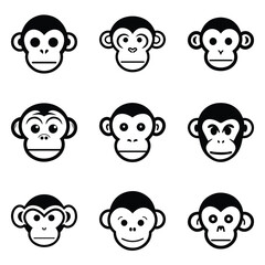 Monkeys 2 Flat Icon Set Isolated On White Background