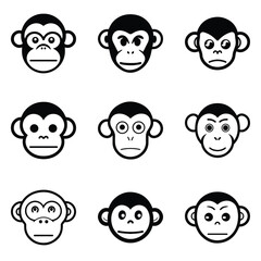 Monkeys 2 Flat Icon Set Isolated On White Background