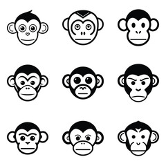 Monkeys 2 Flat Icon Set Isolated On White Background