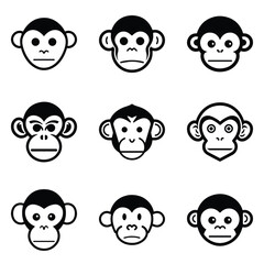 Monkeys 2 Flat Icon Set Isolated On White Background