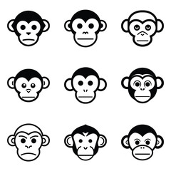 Monkeys 2 Flat Icon Set Isolated On White Background