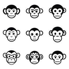 Monkeys 2 Flat Icon Set Isolated On White Background
