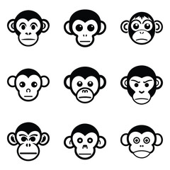 Monkeys 2 Flat Icon Set Isolated On White Background