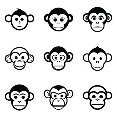 Monkeys 2 Flat Icon Set Isolated On White Background