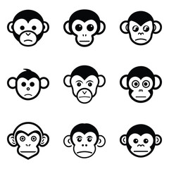 Monkeys 2 Flat Icon Set Isolated On White Background