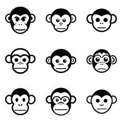 Monkeys 2 Flat Icon Set Isolated On White Background